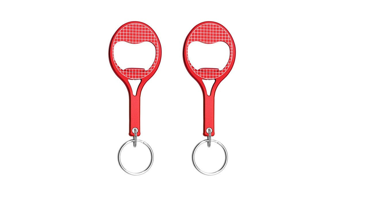 2er-Set Tennis-Flaschenöffner Schlüsselanhänger, rot