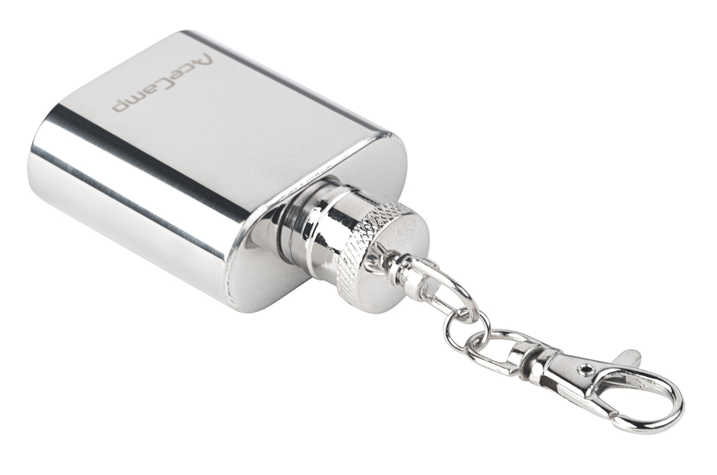 AceCamp Mini Flachmann Edelstahl 30 ml mit Schlüsselring Größenvergleich