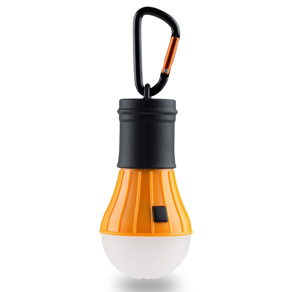 Orangefarbene munkees Zeltlampe eingeschaltet mit hellem LED-Licht