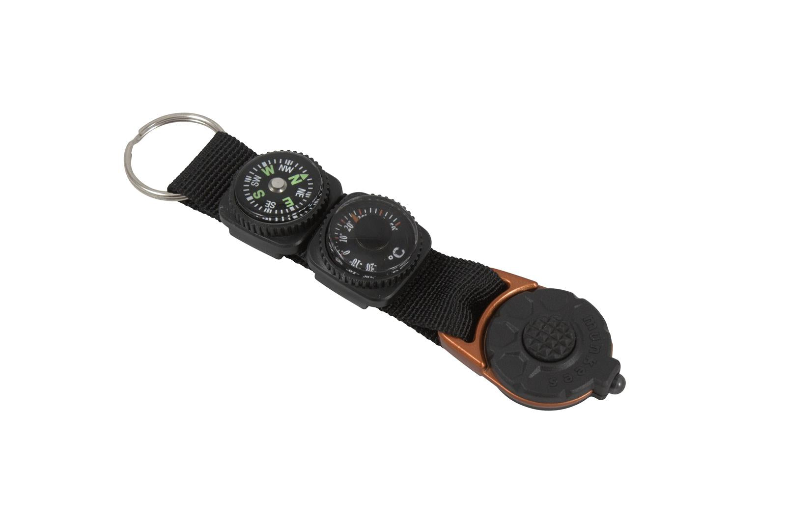 Munkees Mehrzweckanhänger LED-Licht Detailansicht Befestigungsöse und Leuchtfunktion