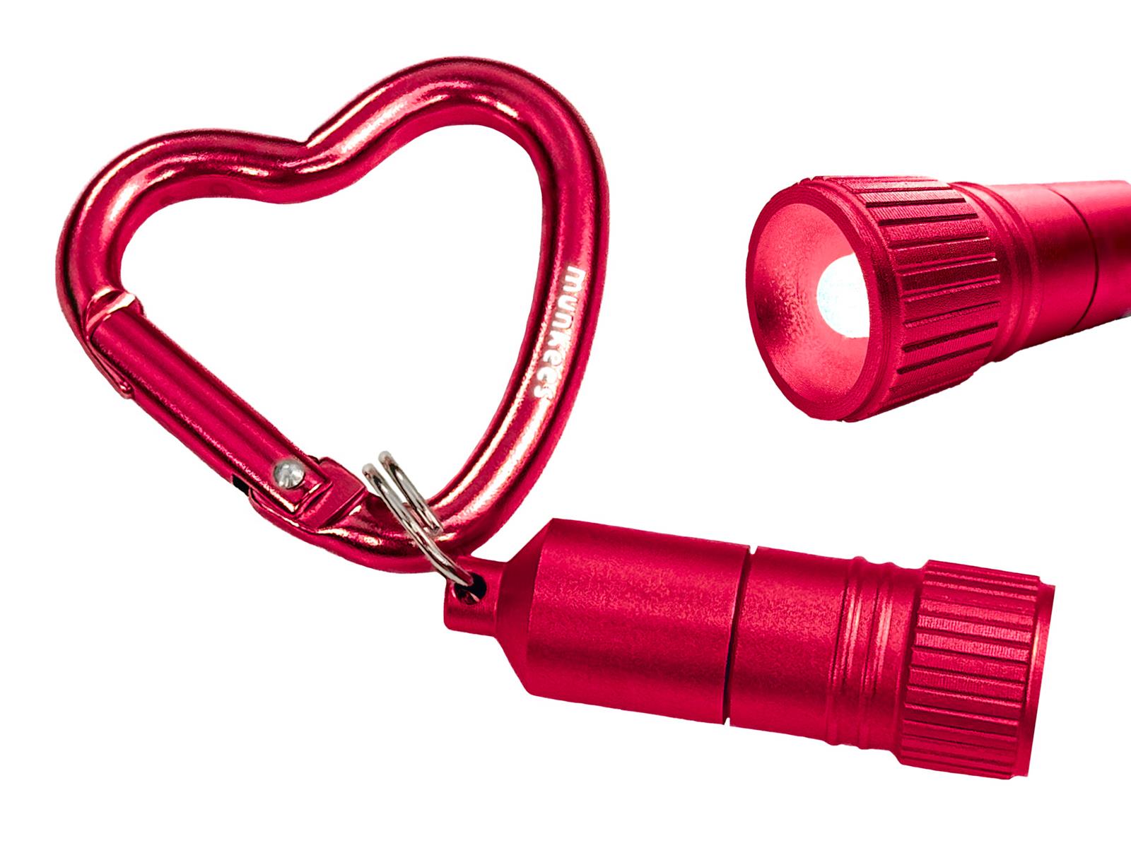 Rote Herz-Karabiner Taschenlampe munkoes.shoptailansicht von vorne
