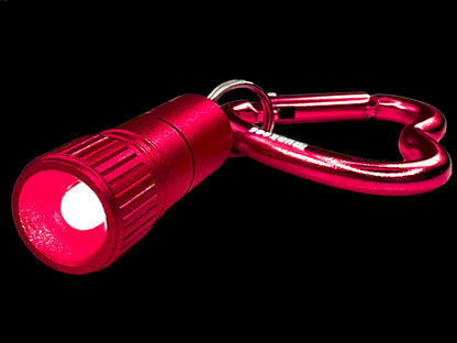 Munkees Mini Taschenlampe Herz-Karabiner rot leuchtend eingeschaltet