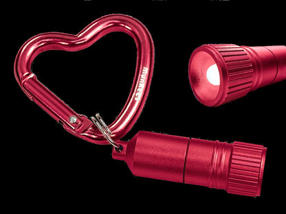 Munkees Herz-Karabiner Taschenlampe rot Seitenansicht kompakte Bauform