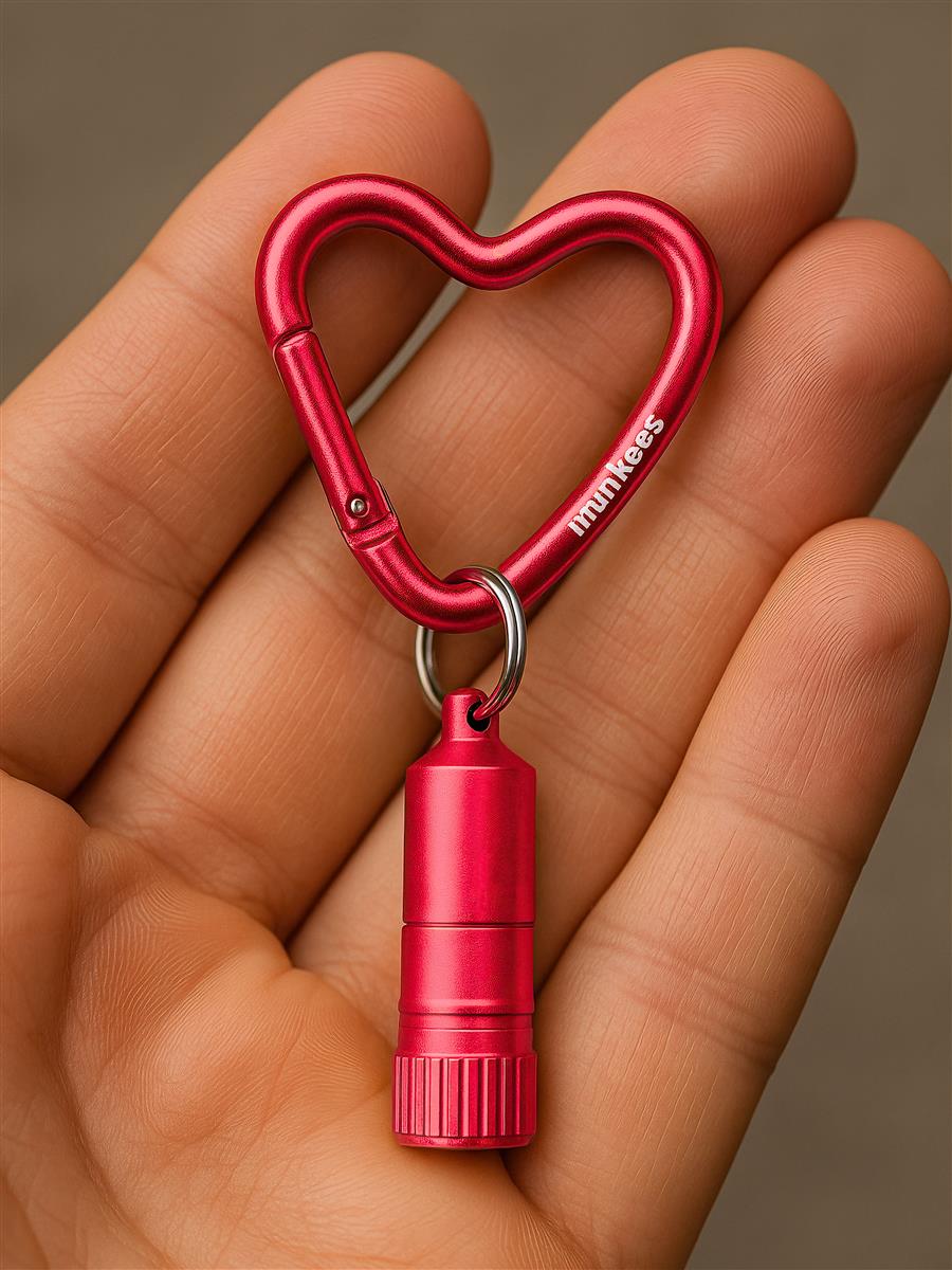 LED Lichtstrahl der munkees Mini Taschenlampe mit Herzkarabiner rot