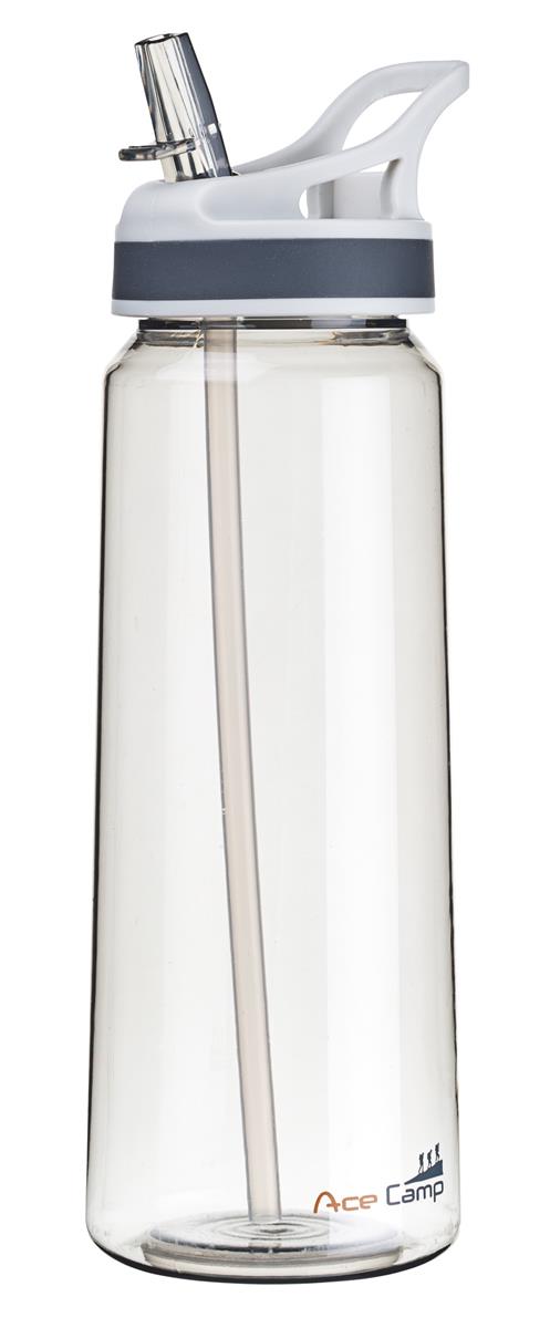 AceCamp TRITAN Trinkflasche mit Trinkhalm auf Wanderrucksack befestigt
