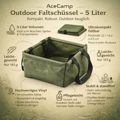 AceCamp Faltschüssel 5L Grün in Originalverpackung mit Produktbeschriftung