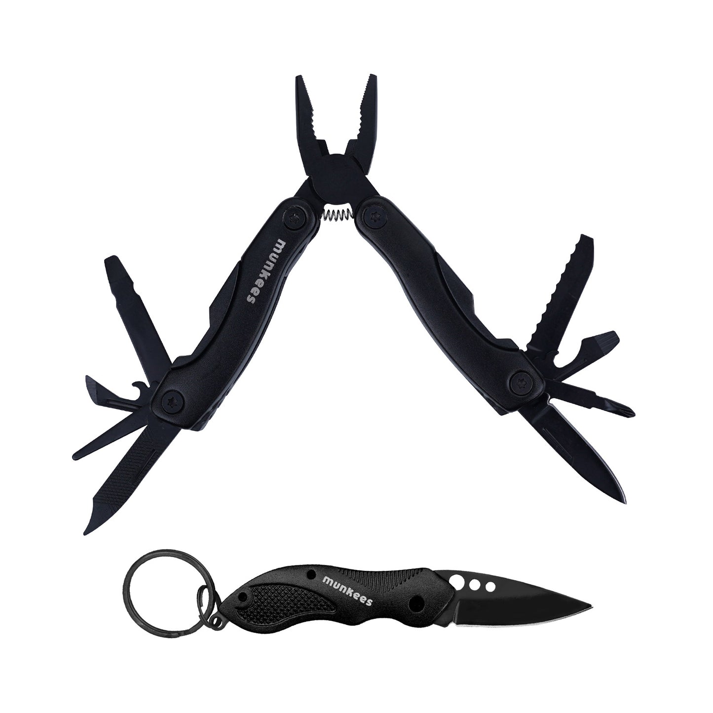 Multi Duo Black Multitool aufgeklappt mit allen 9 Funktionen sichtbar