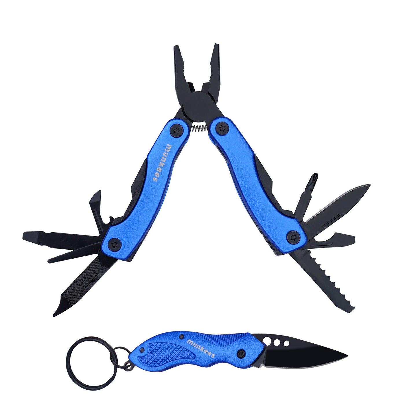 Munkees Multi Duo Blue Schlüsselanhänger mit Tools in Blau Frontansicht