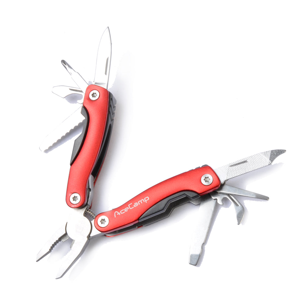 munkees Multi Tool rot aufgeklappt alle 9 Funktionen im Überblick