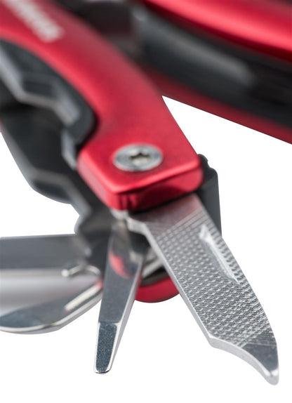 munkees Multi Tool rot in der Hand gehalten Größenvergleich