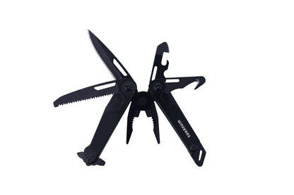 munkees Multitool 10-in-1 Black Line schwarzes Taschenmesser mit Werkzeugfunktionen