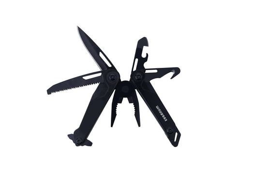 munkees Multitool 10-in-1 Black Line schwarzes Taschenmesser mit Werkzeugfunktionen