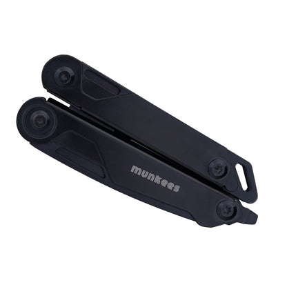 munkees Multitool 10-in-1 Black Line aufgeklappt mit allen Werkzeugen im Detail