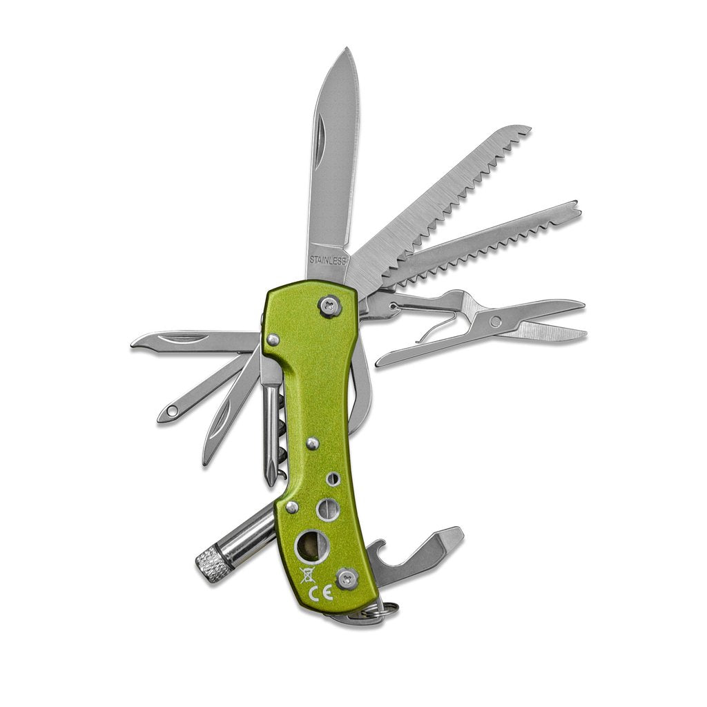 munkees Taschenmesser LED 15-in-1 grün Verpackung Geschenkbox Rückseite