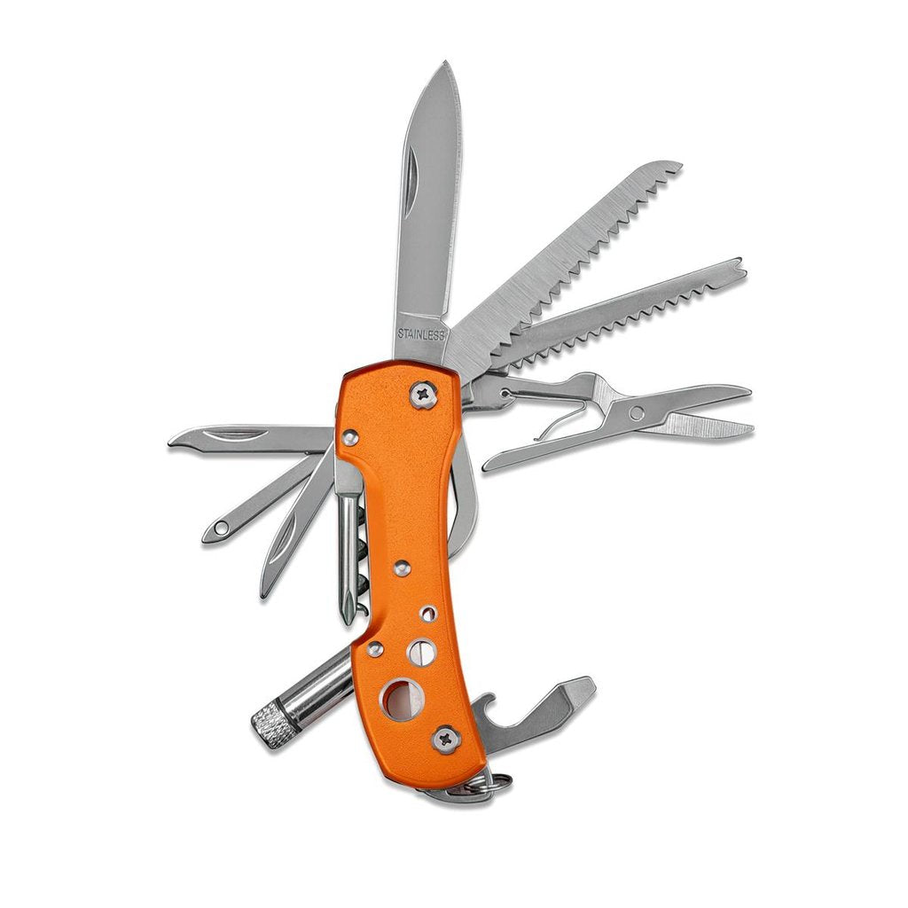 munkees Taschenmesser LED-Licht leuchtend orange Gehäuse Nahaufnahme
