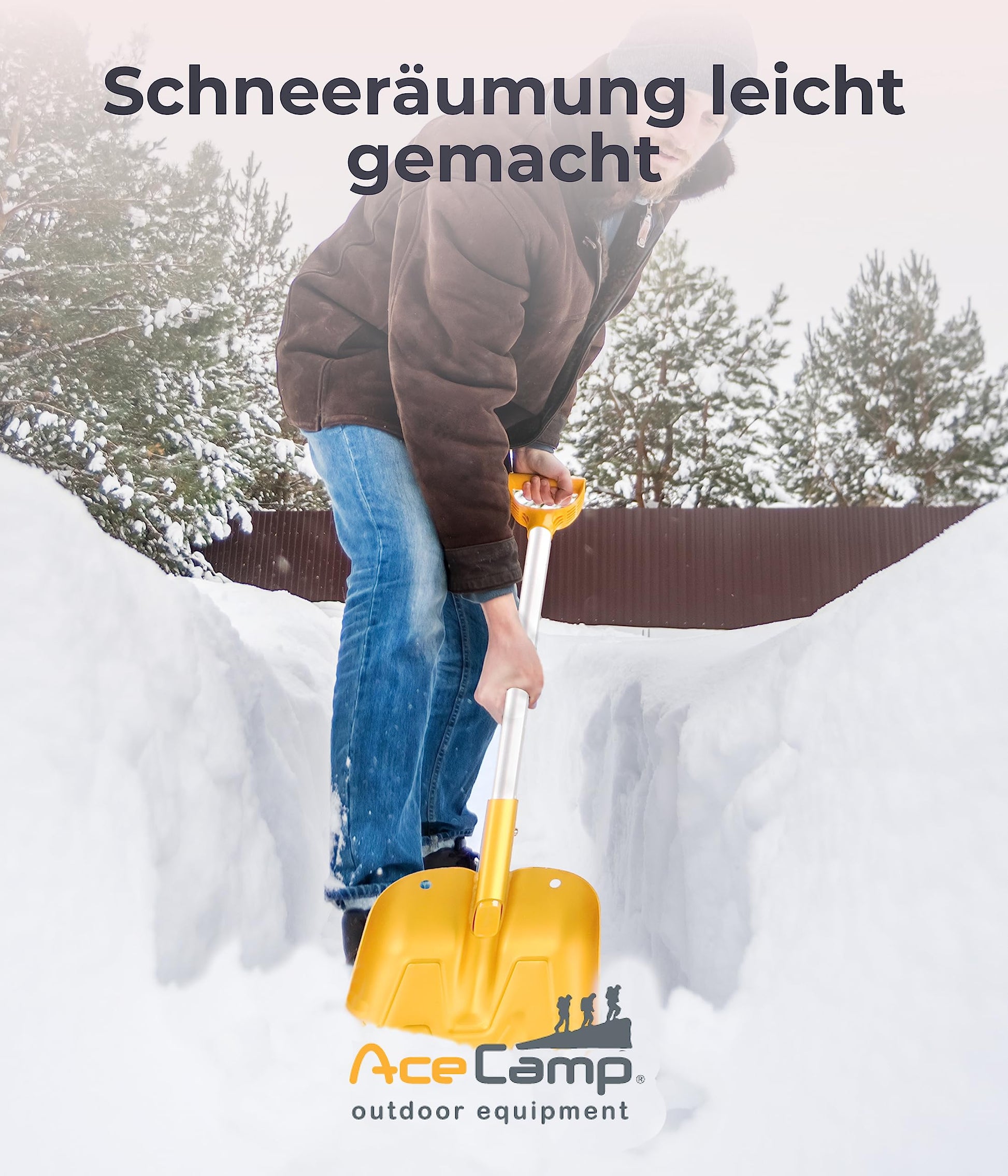AceCamp Aluminium-Schneeschaufel zusammengeklappt für kompakte Aufbewahrung