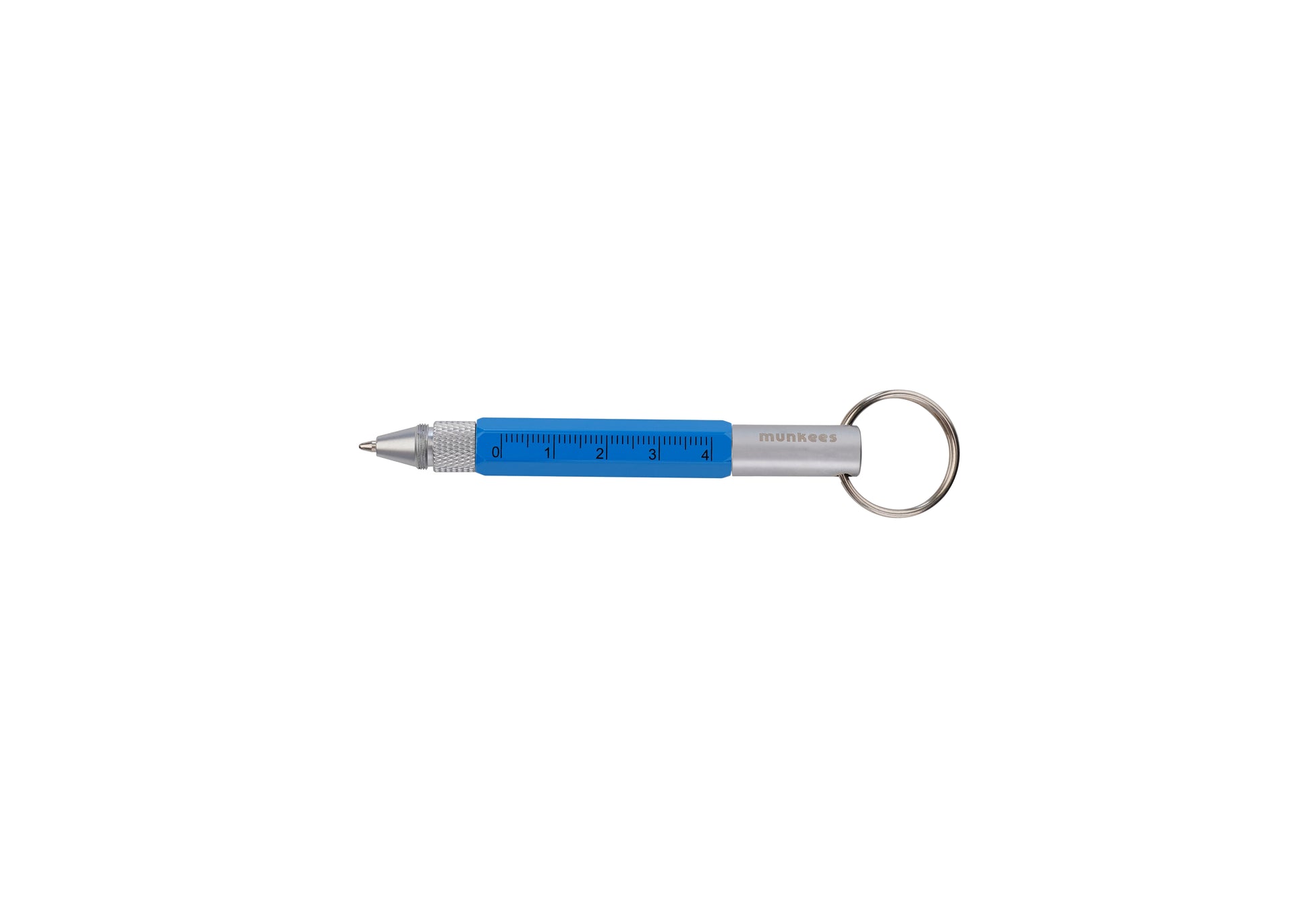 Munkees 5-in-1 Werkzeug-Pen kompakt silber auf weißem Hintergrund