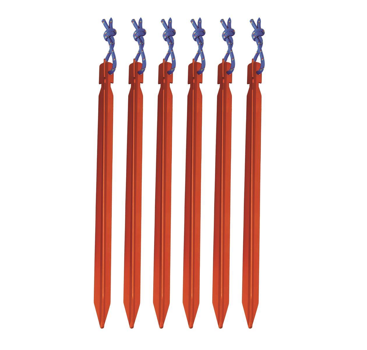 Aluminium Y-Heringe 23 cm Set mit 6 silbernen Zeltbefestigungen auf weißem Hintergrund