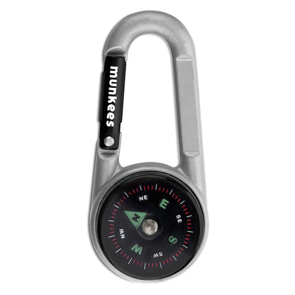 Munkees Kompass-Karabiner mit Thermometer silber – Vorderansicht mit Skala
