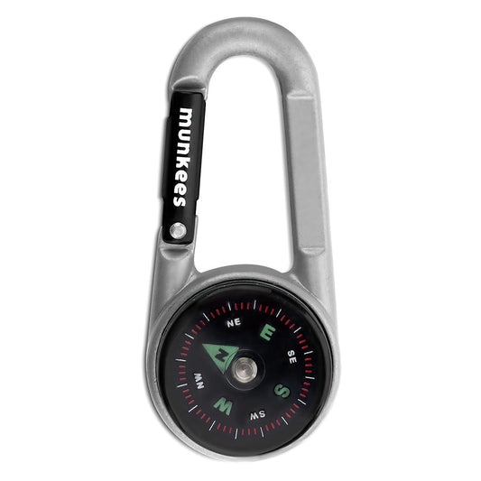 Munkees Kompass-Karabiner mit Thermometer silber – Vorderansicht mit Skala