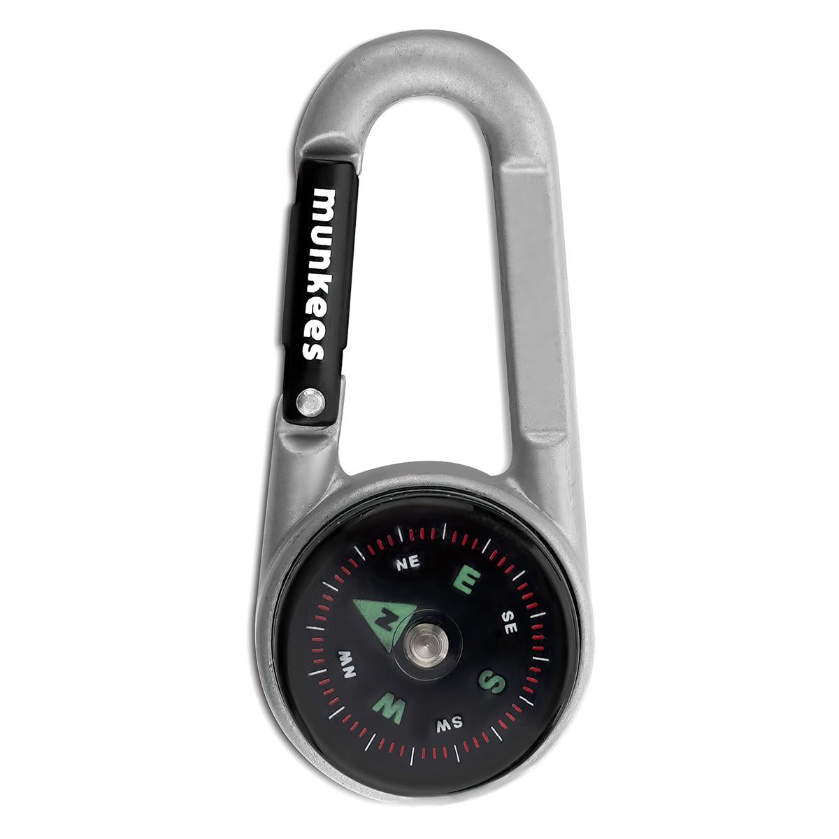 Nahaufnahme munkees Kompass-Karabiner Thermometer Skala silber Detail