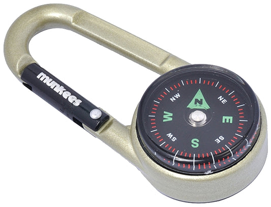 munkees Kompass-Karabiner mit Thermometer in silber-roter Ausführung