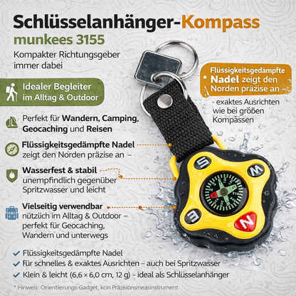 Munkees Schlüsselanhänger Kompass aufgeklappt funktionsfähige Kompassnadel sichtbar