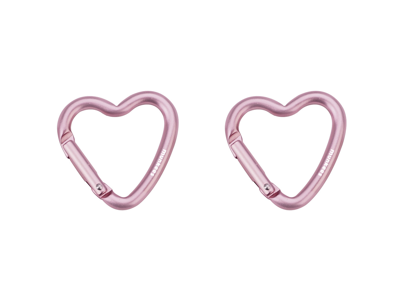 Munkees Mini Herz-Karabiner 2er-Set Rosa auf weißem Hintergrund
