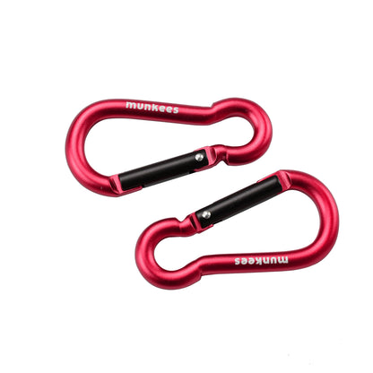 Munkees Karabiner Birnenform Gravur und Materialdetail Nahaufnahme