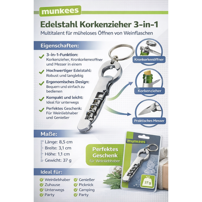 Verpackung des Munkees 3-Funktionen Korkenziehers aus Edelstahl