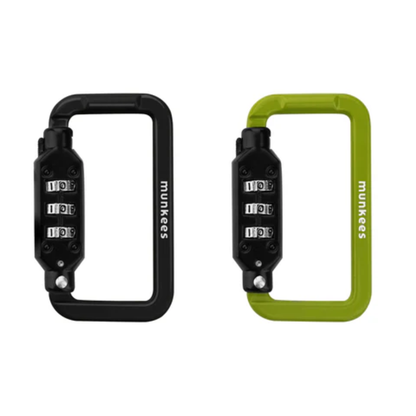 munkees Zahlenschloss Karabiner SQUARE Schwarz Grün mit vierstelligem Zahlencode