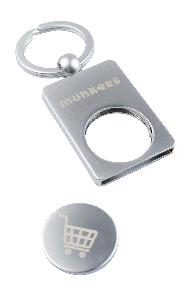 Munkees Einkaufswagenchip mit Schlüsselanhänger in Silber-Optik Vorderansicht