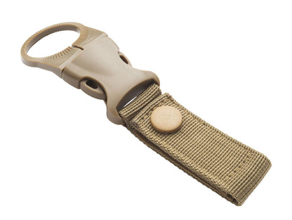 munkees Flaschenhalter Schlüsselanhänger Khaki – Frontansicht mit Karabinerhaken