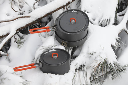 Fire-Maple Feast 3 Orange Kochset mit Griffen und Deckel ausgeklappt