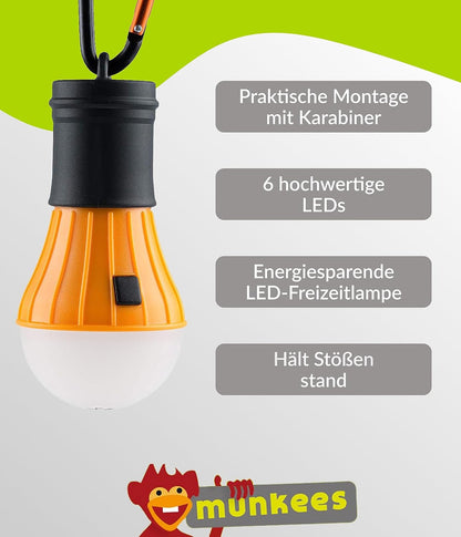 munkees LED Campinglampe Orange – Seitenansicht mit Befestigungsöse