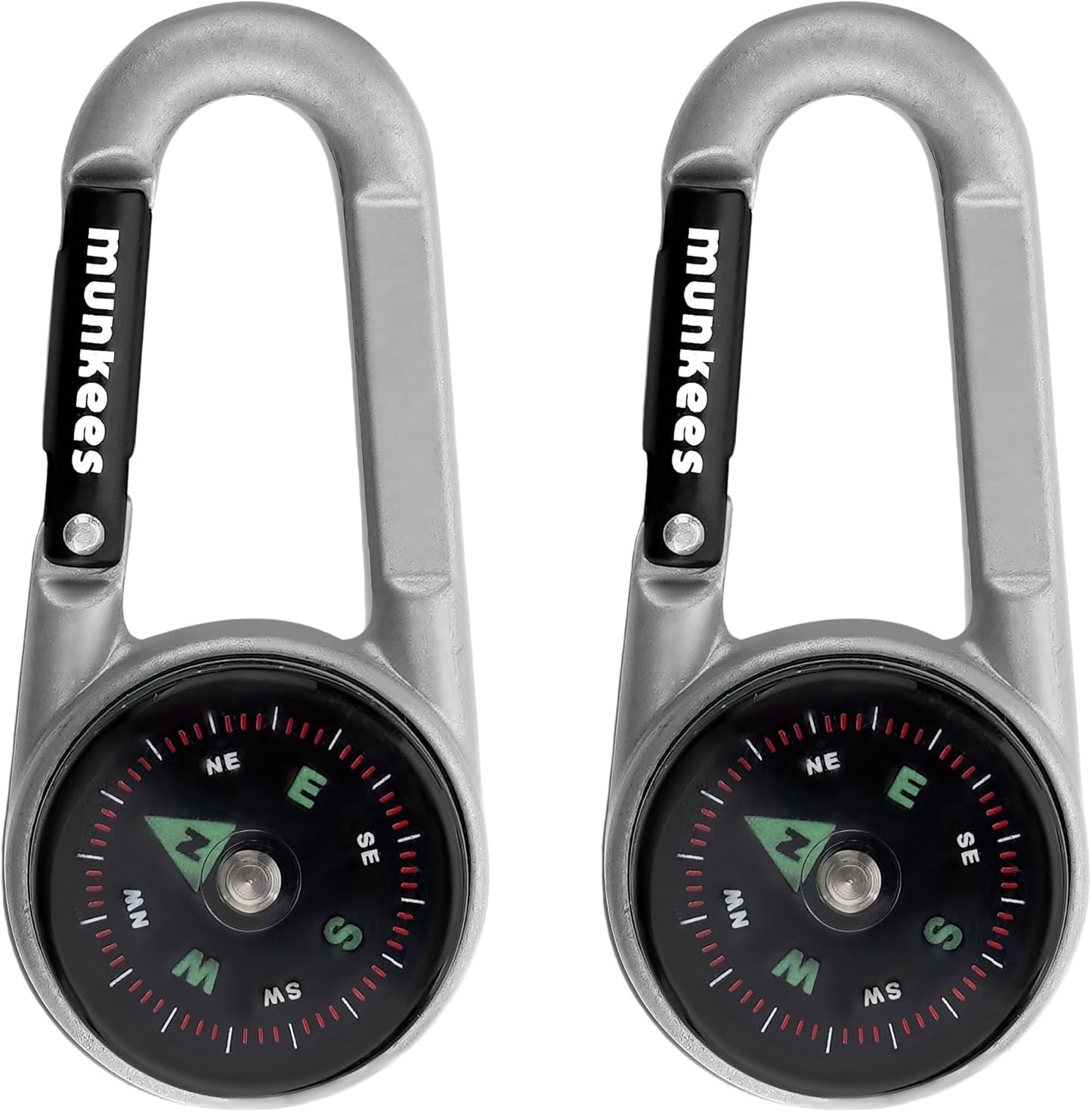 munkees Kompass-Karabiner mit Thermometer silber Hauptansicht Doppelpack
