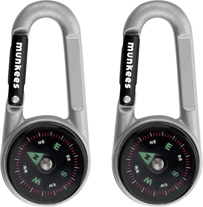 munkees Kompass-Karabiner mit Thermometer silber Hauptansicht Doppelpack