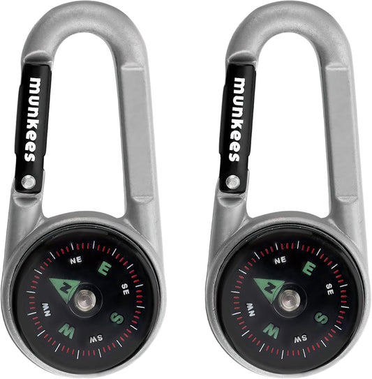 munkees Kompass-Karabiner mit Thermometer silber Hauptansicht Doppelpack