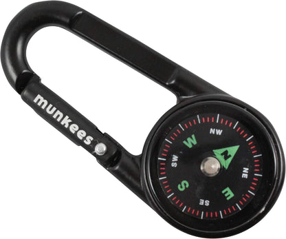 munkees Kompass-Karabiner mit Thermometer schwarz – Frontansicht kompakter Outdoor-Clip