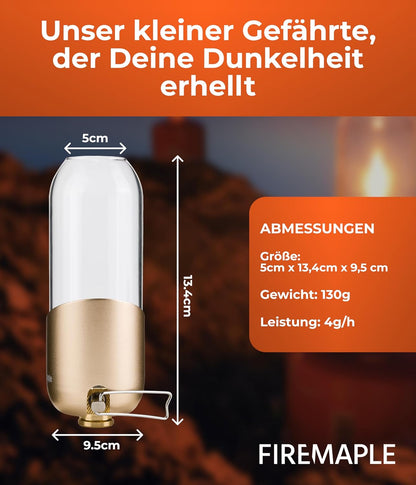 Fire-Maple Gaslaterne Orange Unterseite mit Gasanschluss und Standfuß