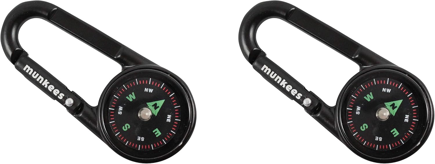 munkees Kompass-Karabiner mit Thermometer schwarz Hauptansicht Doppelpack
