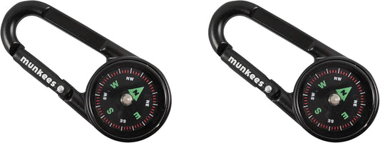 munkees Kompass-Karabiner mit Thermometer schwarz Hauptansicht Doppelpack