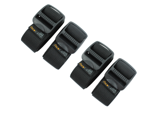 AceCamp Packriemen 4er-Set schwarz 2,5 x 65 cm aufgerollt bereit zum Einsatz