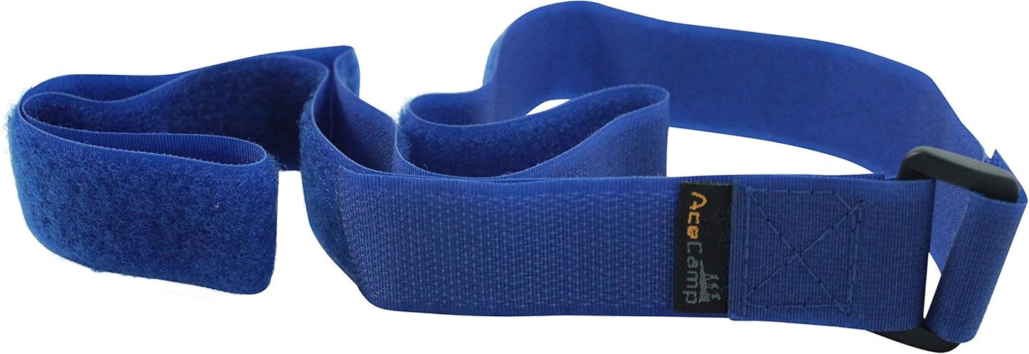 Detailaufnahme des blauen AceCamp Klettgurts mit Klettverschluss