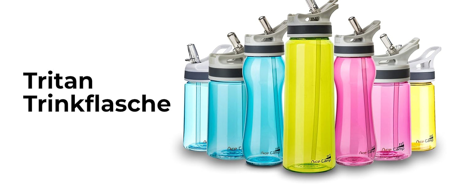 AceCamp TRITAN Trinkflasche BPA-frei mit Trinkhalm Frontansicht transparent