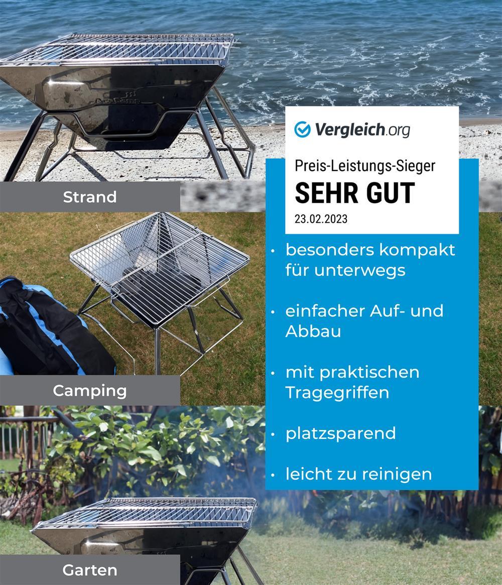 AceCamp Holzkohlegrill To Go Medium mit glühender Holzkohle befüllt