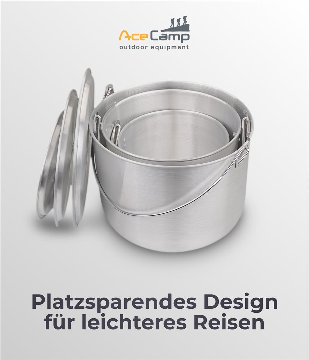 AceCamp Aluminiumtopf 4 L Griff-Detail und Nieten Nahaufnahme