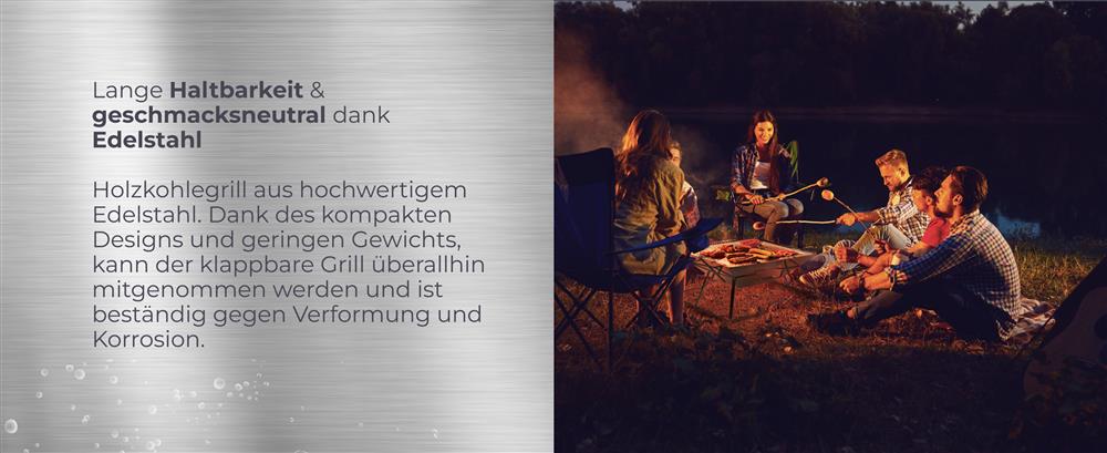 AceCamp Holzkohlegrill To Go Medium beim Grillen im Campingbereich