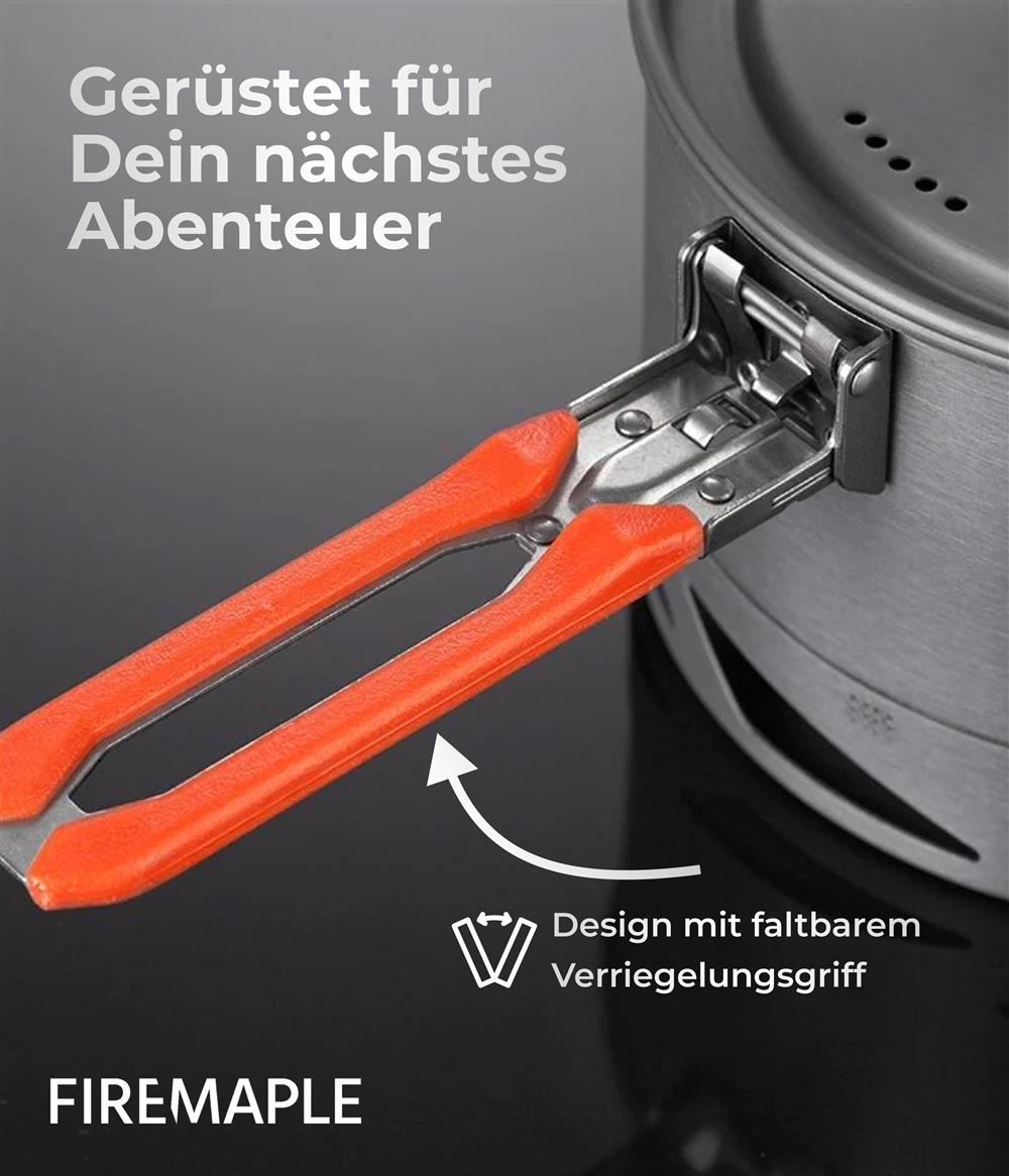 Fire-Maple Campingtopf K2 Klappgriff Detail Nahaufnahme Orange