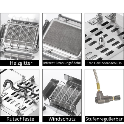 Sunflower X 2-in-1 Gas Campingkocher & Outdoor-Heizer Kompakt, regulierbare Infrarot-Wärme